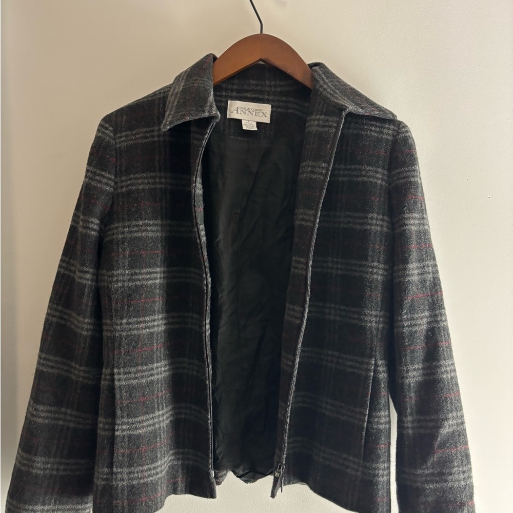 Casual Corner Women's Plaid Blazer - Black and Gray